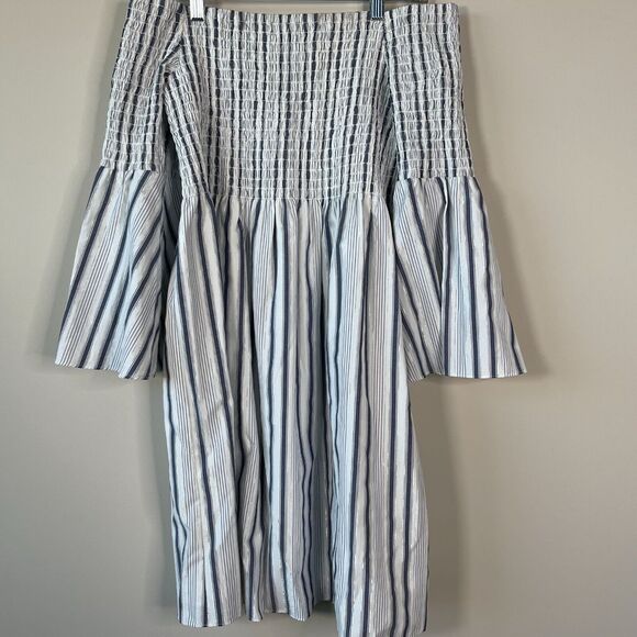 Sam Edelman Striped Off Y2K The Shoulder Bell Sleeve Dress Women's Size 4 - Picture 2 of 7